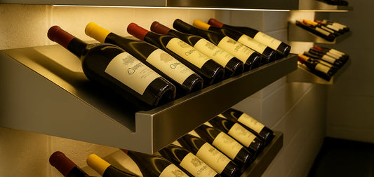 inclined stainless steel wine shelves specifically designed for wine rooms and cellars