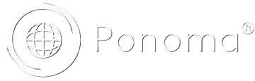 Ponomá logo with a stylized globe and 'Ponomá' text on a white background